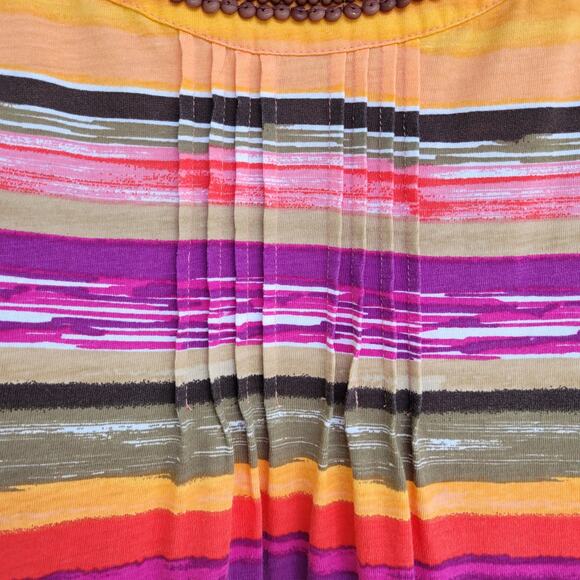 Tommy Hilfiger Striped Midi Dress Beaded Neckline Keyhole Back Multi Size L - Picture 4 of 12